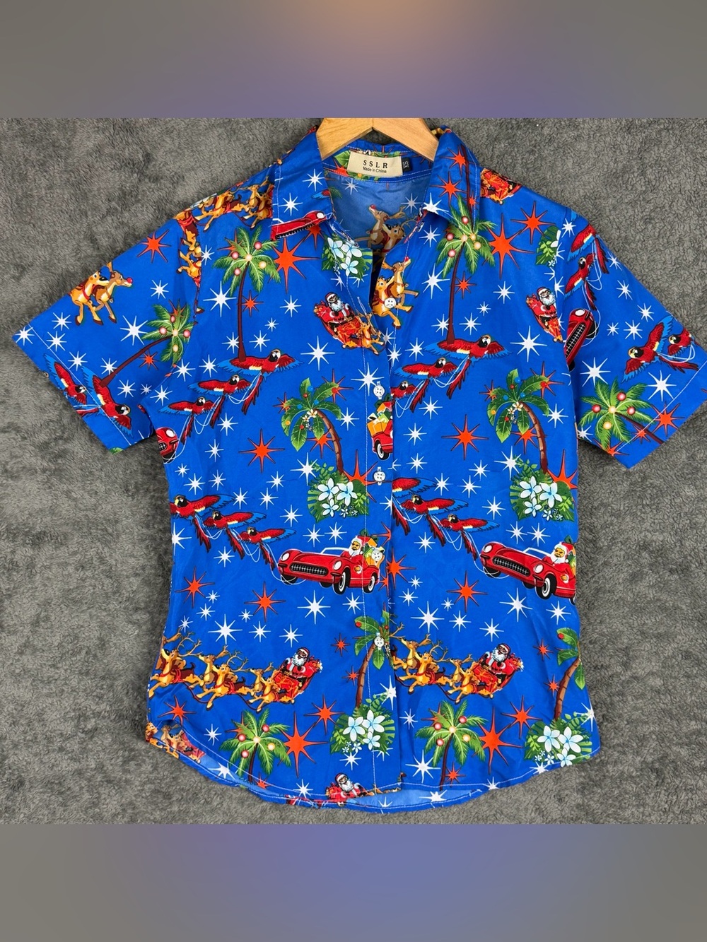 SSLR Christmas Tropical/Hawaiian Shirt Boys XS Button Down Santa Convertible